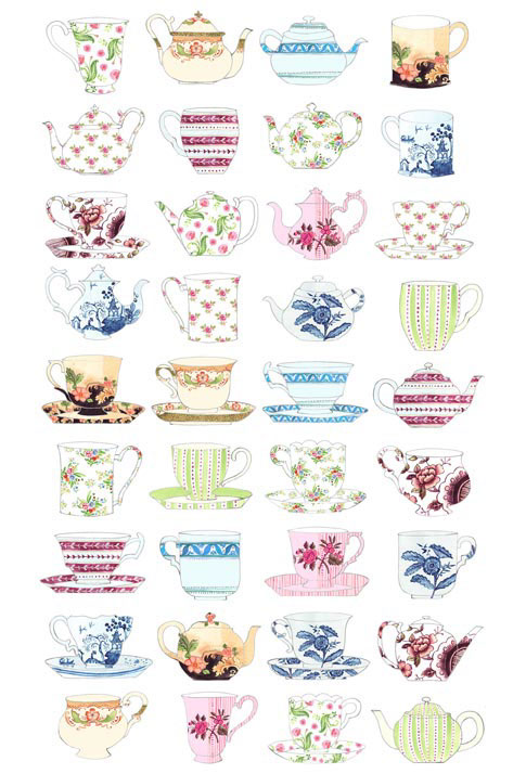 teaware teapot teacup watercolour Patterns decoration whittard