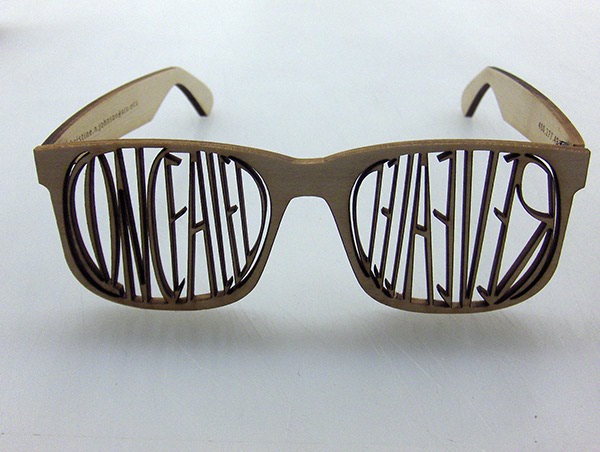 Sunglasses  Self Promotion leave behind laser cutter wood glasses packaged box concealed revealed