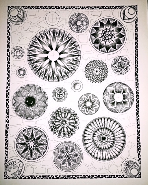 dotswork Flowers pattern drawings illustrations design blackandwhite ink