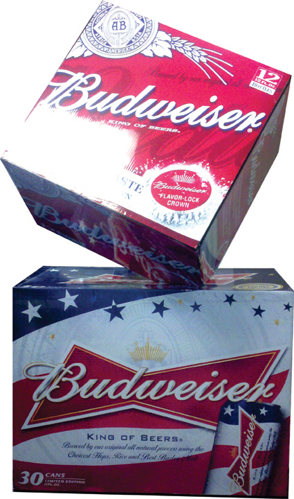 Budweiser  display red boxes sculpture beer