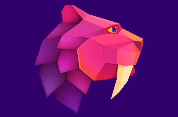 beast polygonal design lion tiger saber-toothed colors purple sketch hand paper pen