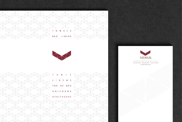 venus textile Rebrand Maroon warm gray corporate logo logomark wordmark Custom stationary stitching letterhead