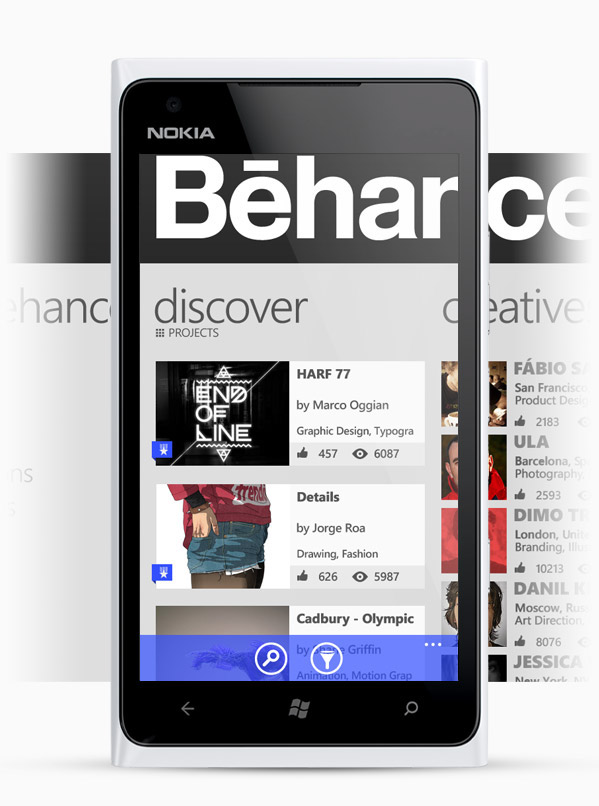 Behance  app windows phone metro mobile Interface concept