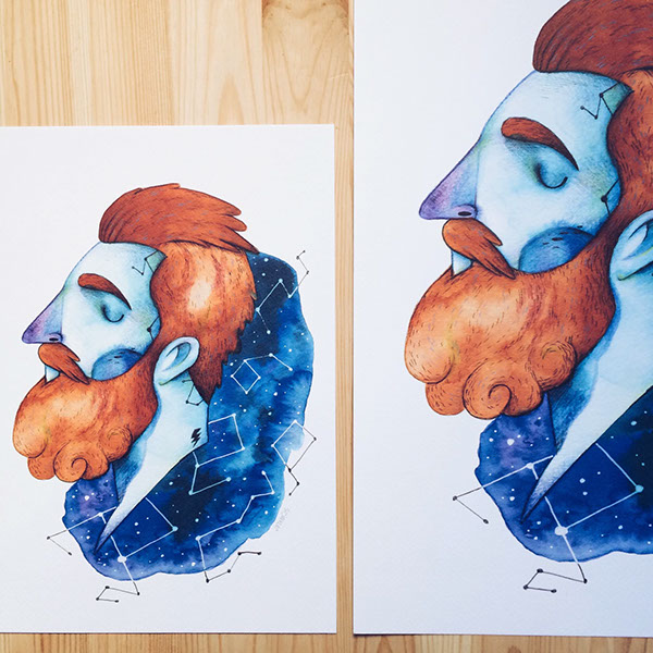 portraits jotaká girl man beard mantis watercolor