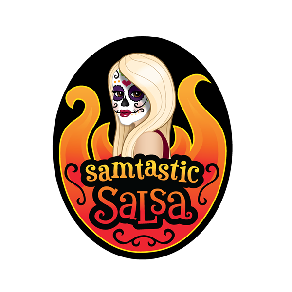 salsa day of the dead sugar skull fire flame spicy Hot logo Label
