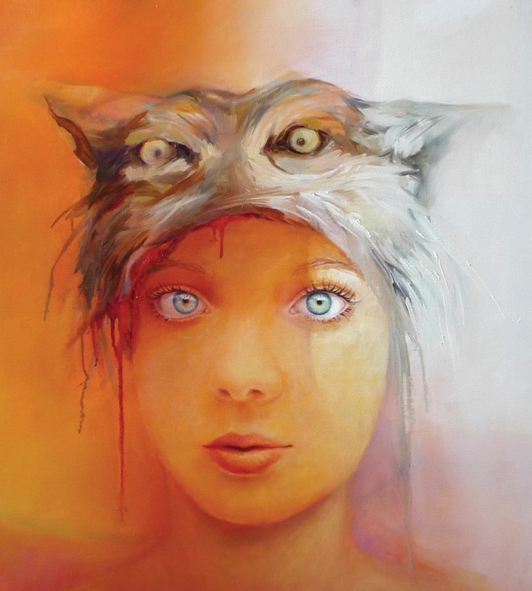 portrait face eyes oil animal wolf Portret twarz oczy malarstwo olej zwierzęta wilk