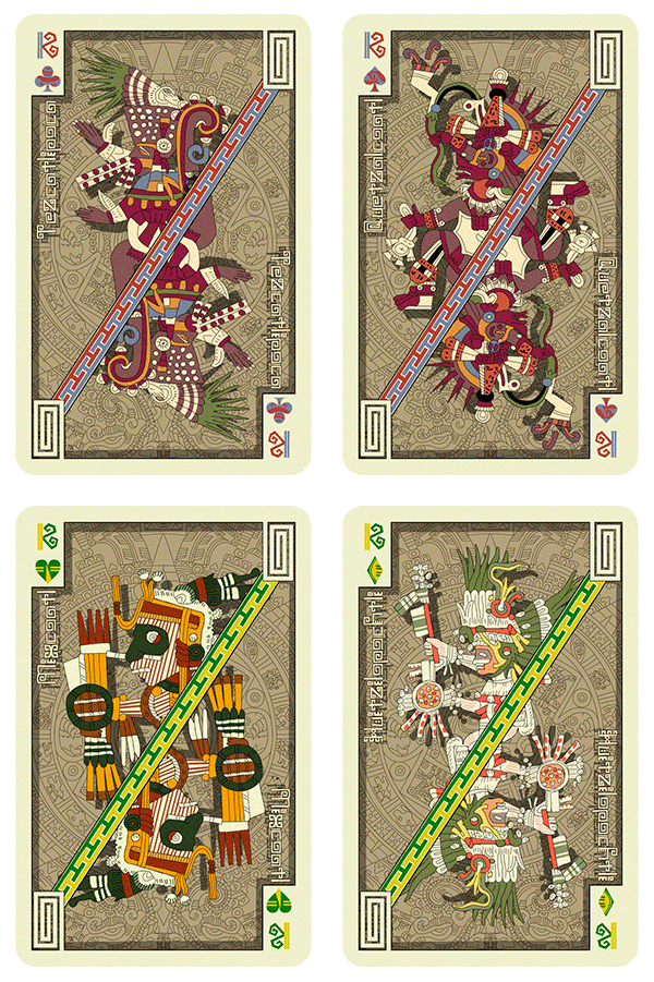 cards game aztec gods mythology Maya inca mexico spades clubs diamonds hearts ouroboros jack queen king