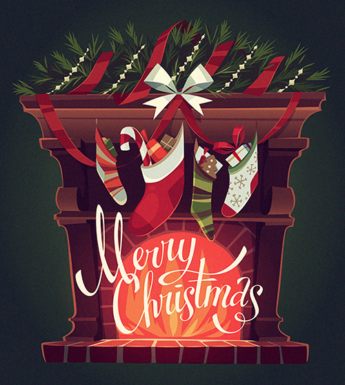 Christmas card santa claus gifts decorations Holiday season December snow Classic traditional Retro