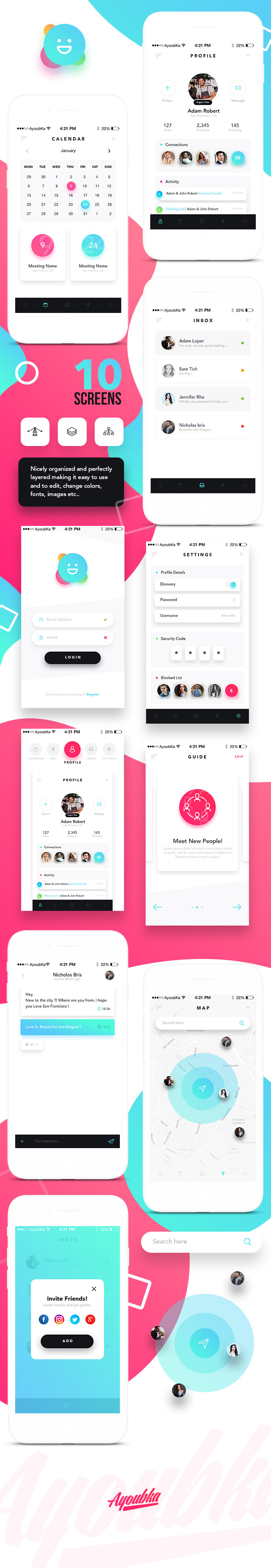 UI ux design mobile app Chat ui kit gradient minimal Chatly