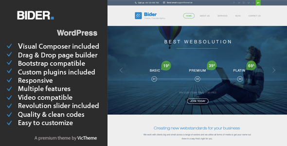 wordpress wp Responsive bootstrap template wp theme page builder slider