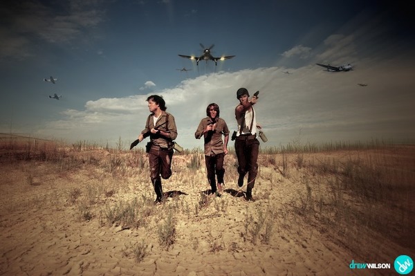 desert War world fight epic Theatrical dark artistic photo shoot sand Gun plane bomb explosion moon giant