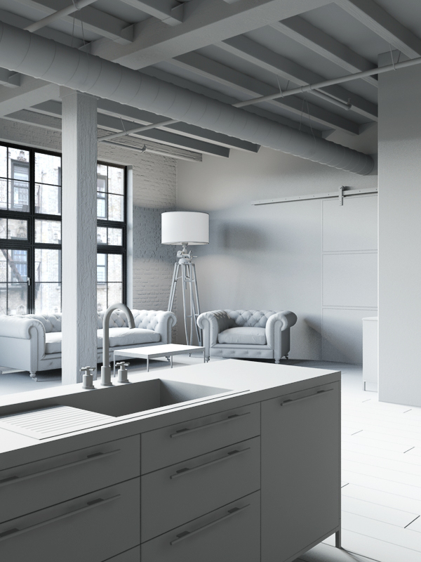 LOFT New York 3D 3ds max vray visualization chesterfield industrial