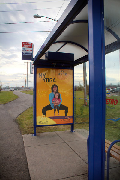 transit ads Bus Shelter Photo Manipulation  wellness center Yoga
