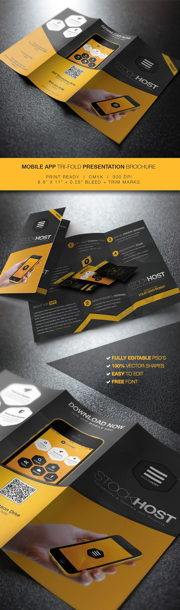 brochure tri-fold trifold tri fold app presentation Mockup template photoshop psd corporate business flat professional print