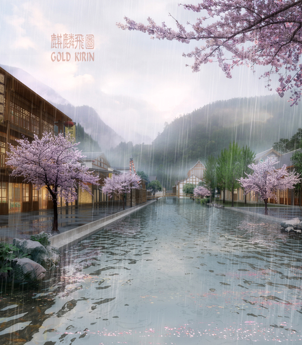 Architectural rendering Chinese style Landscape Design Gold Kirin