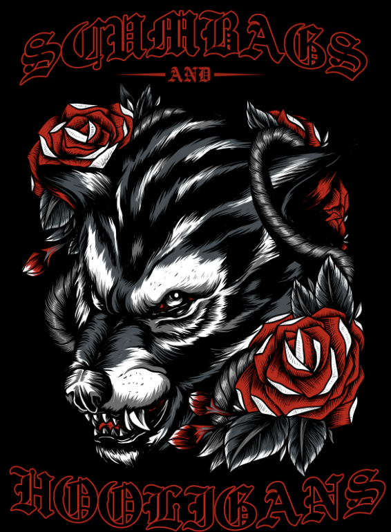 wolf rose rope design shirt design merch design artwork for sale ILLUSTRATION 