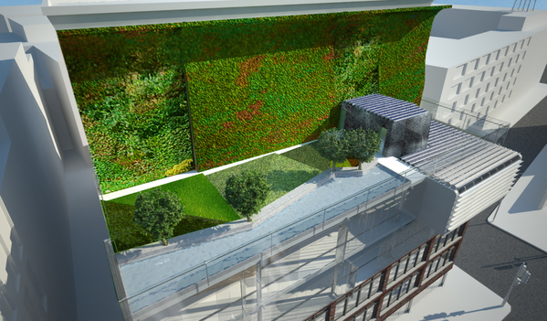 New York building peace pentagon Interior Office roof garden RESTYLING Ecology bio energy photovoltaic panel Pool green wall peace new york bleecker lafayette Street Manhattan daniele calisi alessio tommasetti rosa topputo d'arc.studio