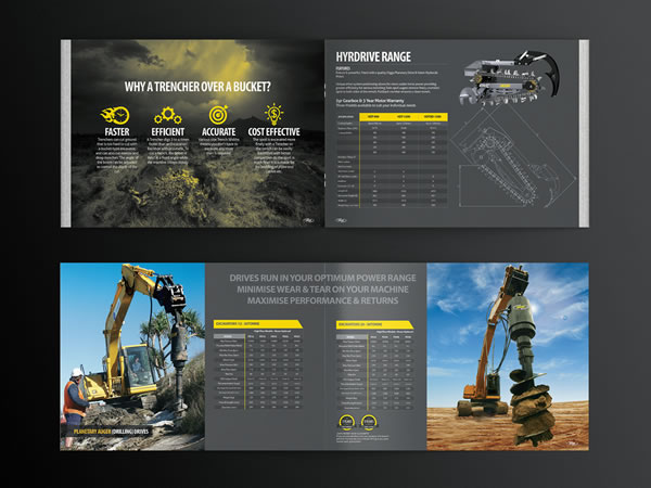 brochure Catalogue print Layout yellow black Booklet digga construction machinery