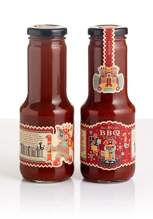 labels Food  inca bird sauce Chilli illustrated bottle folk art Retro