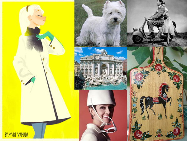 neresta nera Rome Holiday clutch audrey Hepburn dog white terrier vespa dome frame