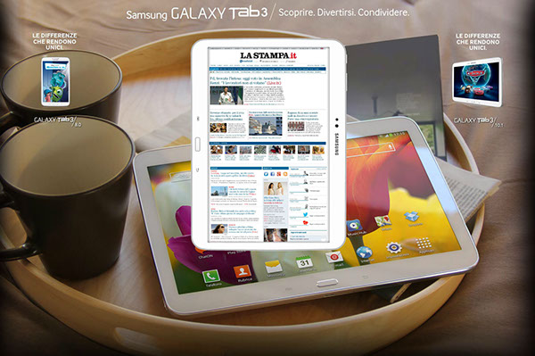 Web ADV tab galaxy Samsung motion homepage la stampa brand tablet mobile device vector
