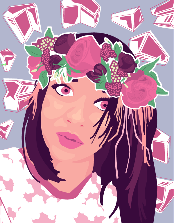 Student work student poster Music Fest firefly Flowers hippie flower crown girl shading portrait
