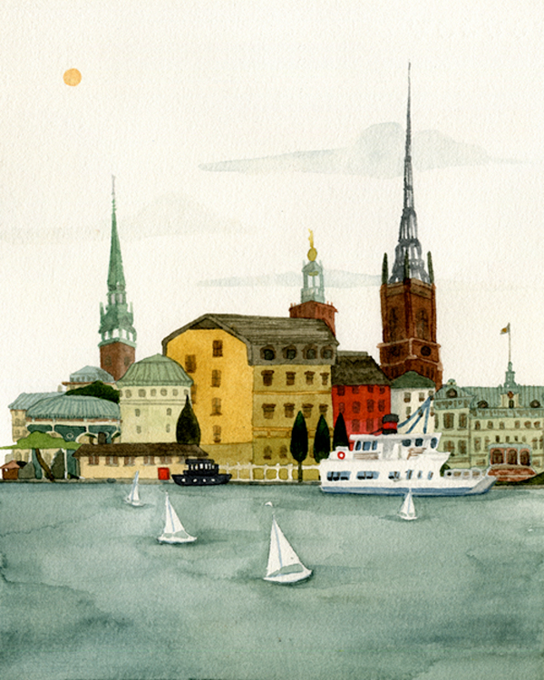 Stockholm Sweden Boats buildings cathedral