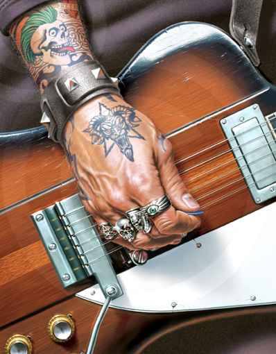 guitar electric Gibson firebird tattoos heavy metal rock music lead gloss Varnish strings pickups skull ring Jewellery recording