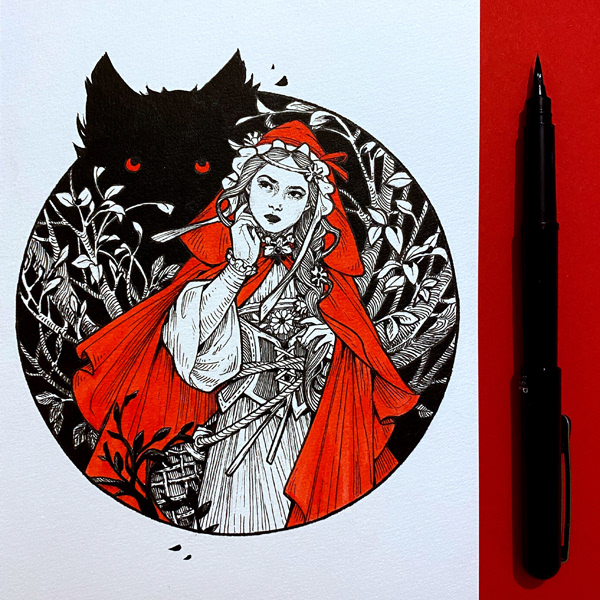 beauty fairy fairy tale fantasy fantasy character fantasy illustration image of maiden ink drawing maiden traditional drawing