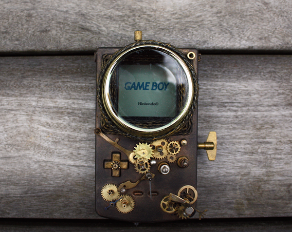 gameboy STEAMPUNK machinery clock toy acrylic paint