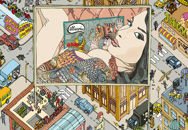 illuvia illustrations city tattoo girl tomek goluch town