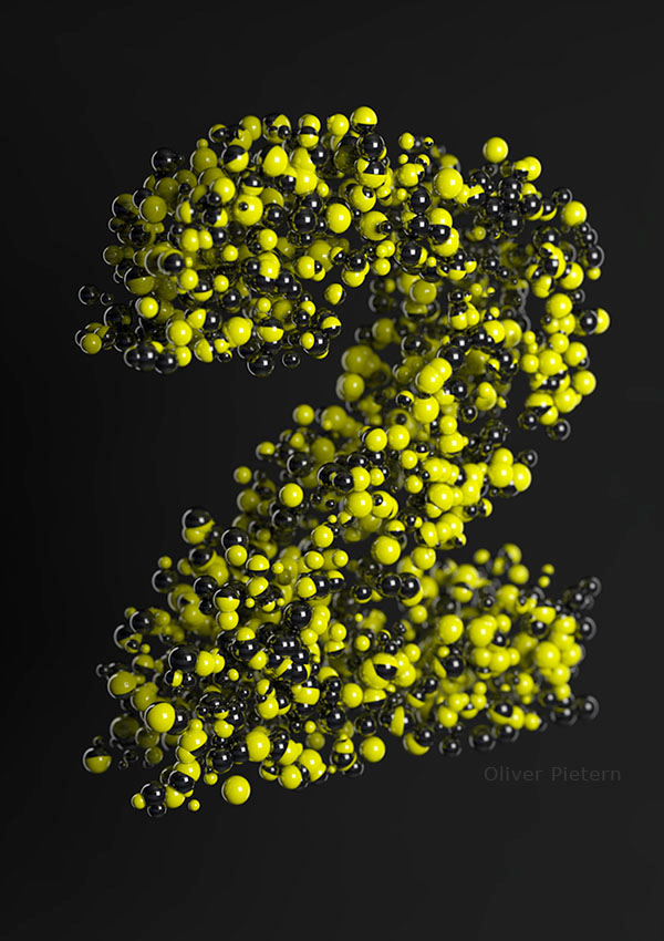 3D CGI Two Zwei rendering c4d particles ball design ziffer digit font
