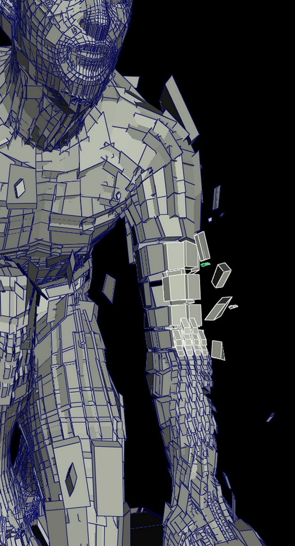 Polyman Maya 3D sculpture abstract pose Character shatter mesh shatter vortex black hole Zbrush