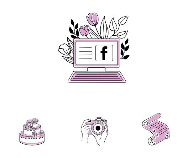 Vector hand drawn icons for the wedding website and app