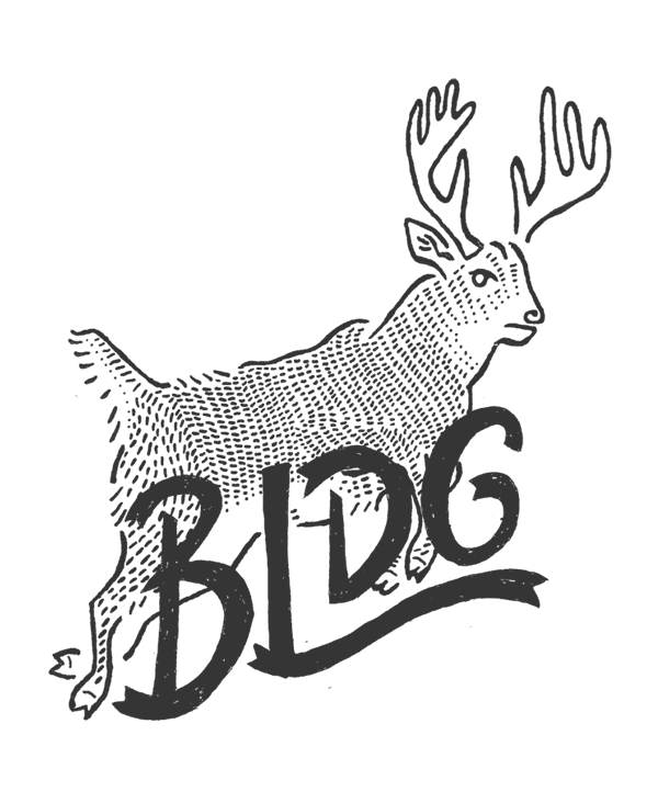 postcard hand drawn lettering bldg deer screen print