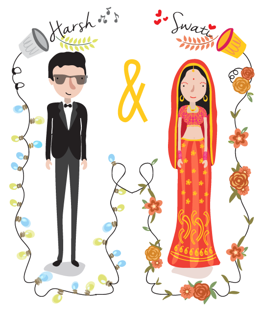 wedding invite bangalore India long distance phone illustrationmuch bengaluru Illustrator designer