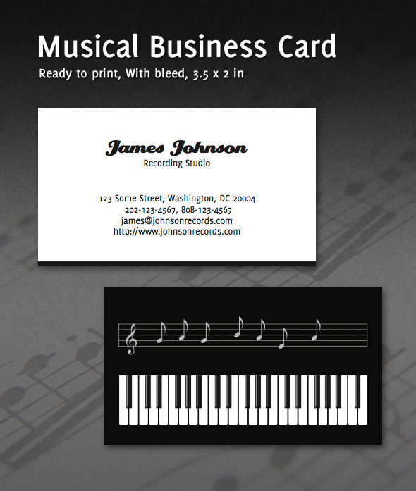 clean modern Musical Piano recording business business card card vcard