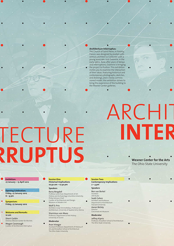 architecture interruptus  exhibition poster  wexner center poster informational  infographic information Le Corbusier saint pierre type Exhibition Poster Wexner Center infographic