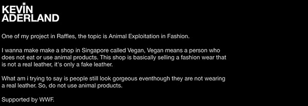 kevin aderland kevin aderland vegan vegetarian.project indonesia semarang raffles graphic Web singapore WWF leather