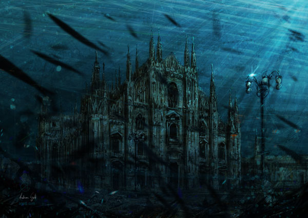sea paint wreck world sunk ruins underwater Cities fishes marine landascape fantasy Scifi