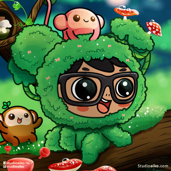 monsters forest cute mushroom green cartoon kid ILLUSTRATION 