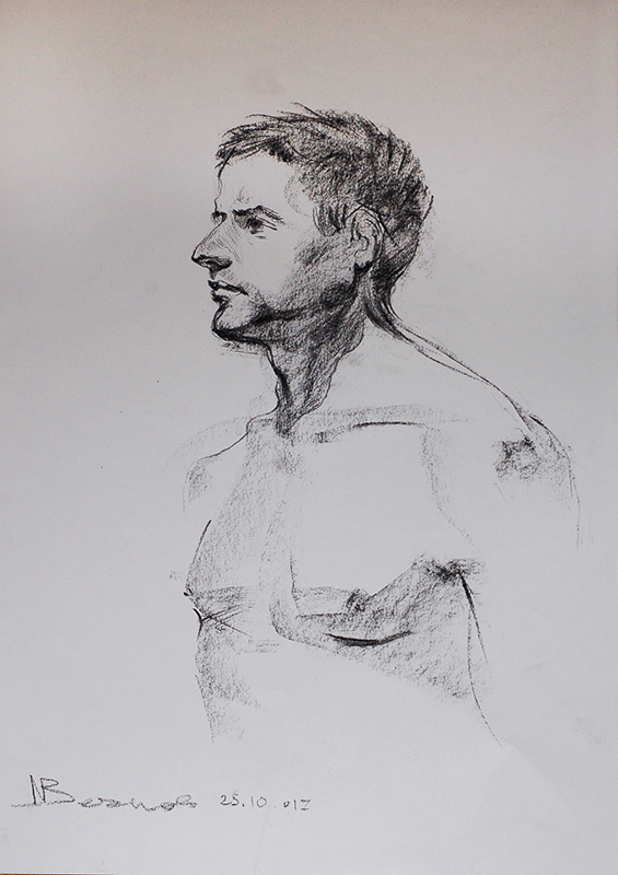 portrait fine art Drawing  sketch pastel colored paper people man face