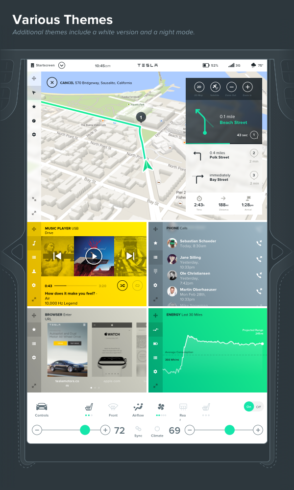 tesla Interface Infotainment UI ux GUI car Model S touchscreen widget grid