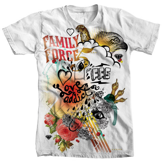 tshirt tee shirt apparel band familyforce5 Family Force 5 tee shirt t-shirt screen print robot doodle skull zombie pattern gold bling diamond  Love shirts