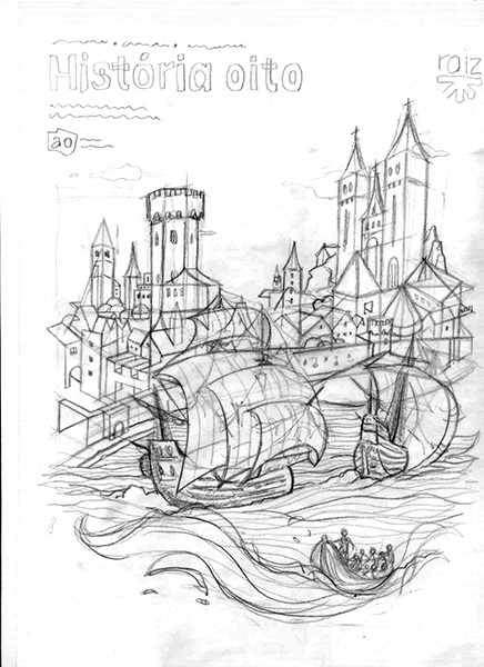 Ilustração cover textbook manual escolar school history historia Portugal Leonardo magellan train oporto siege earthquake história 8