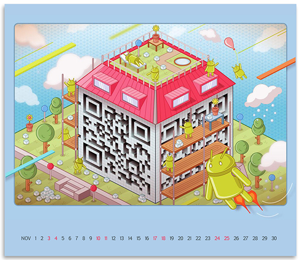 calendar design illustration design QR Code QR code design QR code illustration mobile mobile marketing
