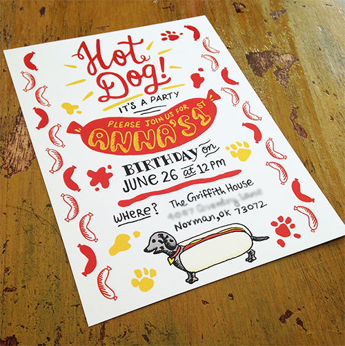 Invitation invite design dog hot dog Handlettering lettering Birthday invite