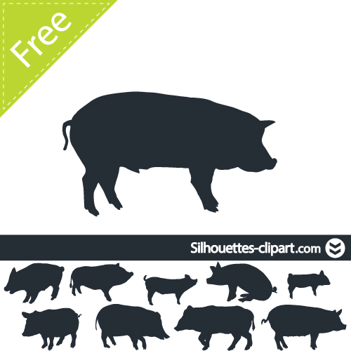 boar domestic farm HOG Isolated meat outline pig pork Silhouette swine vector