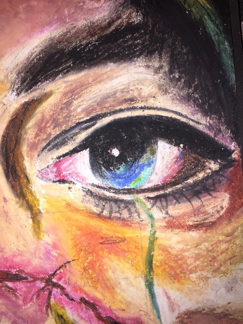 Jenny Saville oil pastels Civil Unrest plaster paint eyes