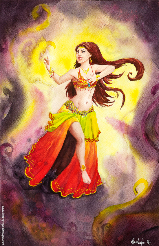 bellydance watercolor watercolour traditional belly dancer
